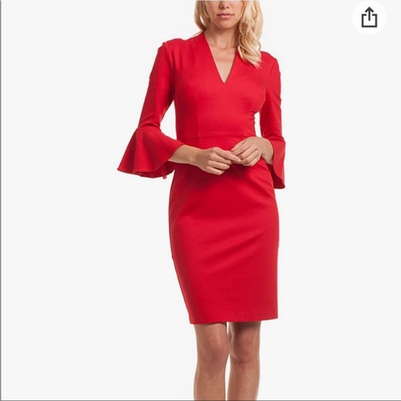 Trina Turk Dresses & Skirts - Trina Turk Red Lane V neckline bell sleeve sheath dress size fits like a 4